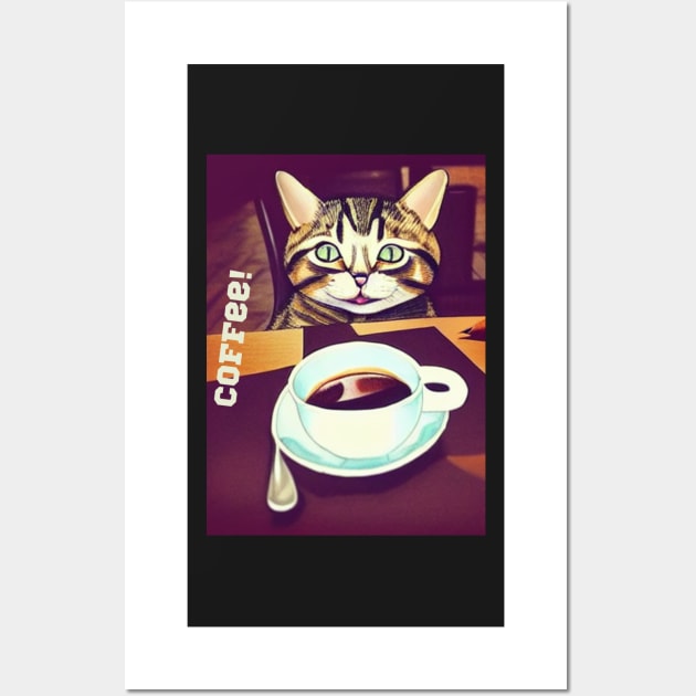 Coffee cat Wall Art by FineArtworld7